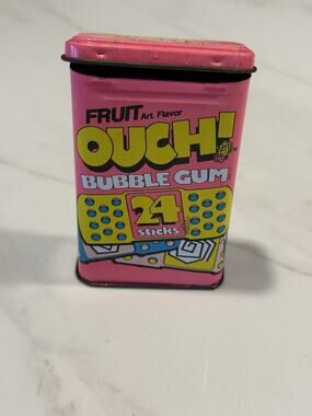 Vintage OUCH! Bubble Gum Tin 1990s Neon Pink Candy Advertising Empty Bandage Box